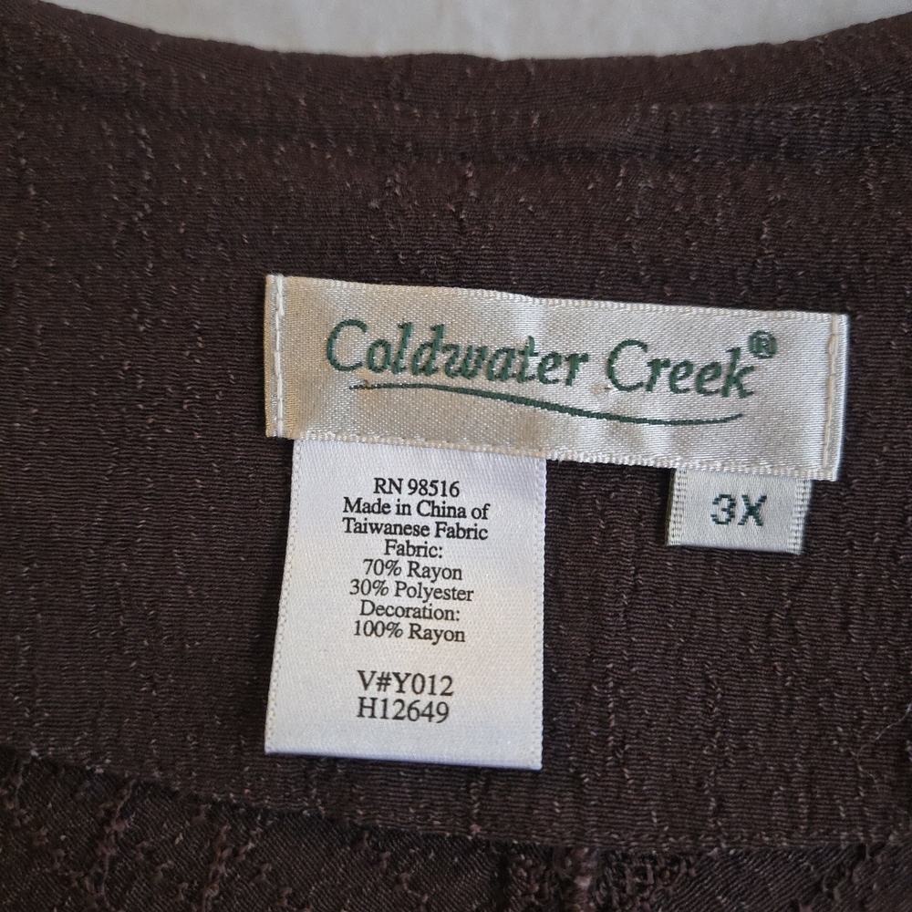 Coldwater Creek Walnut Brown Embroidered Peplum Button Up Blouse - Picture 2 of 13